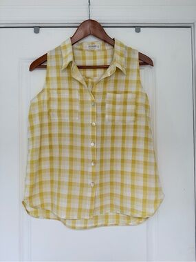 4our Dreamers Yellow and White Plaid Check Sleeveless Button-Down Shirt | M